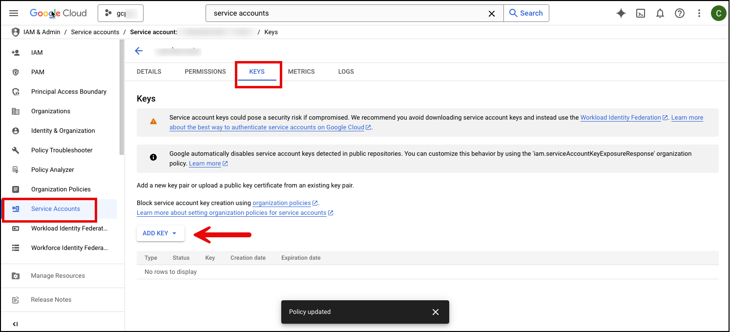 Create your JSON Key