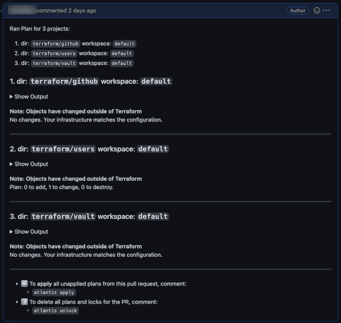 User Terraform plan